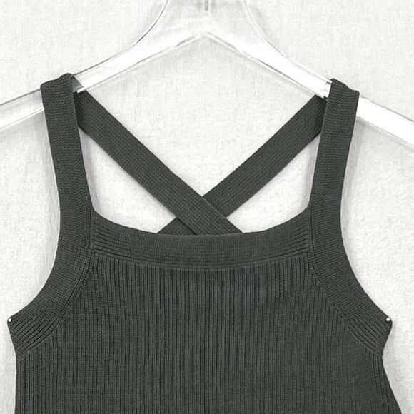 ARITZIA WILFRED Cayenne Crop Ribbed Knit Halter Top Womens M Green Tie Open Back - Picture 7 of 15